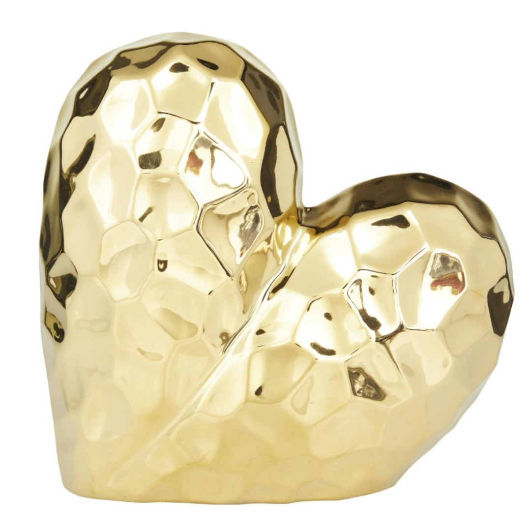 Escultura de corazón de cerámica dorada clara 8"