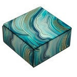 Caja decorativa cuadrada de 4.25x4.25x3.25" diseño curvas azul blanco y dorado