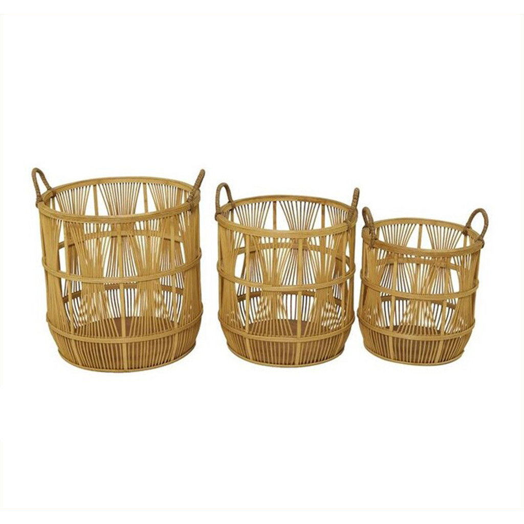 Cesta de almacenamiento madera marron con asas 19″