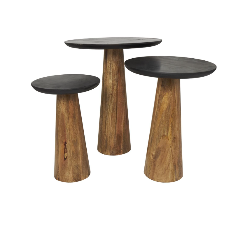Mesa Auxiliar Madera con Top Negro