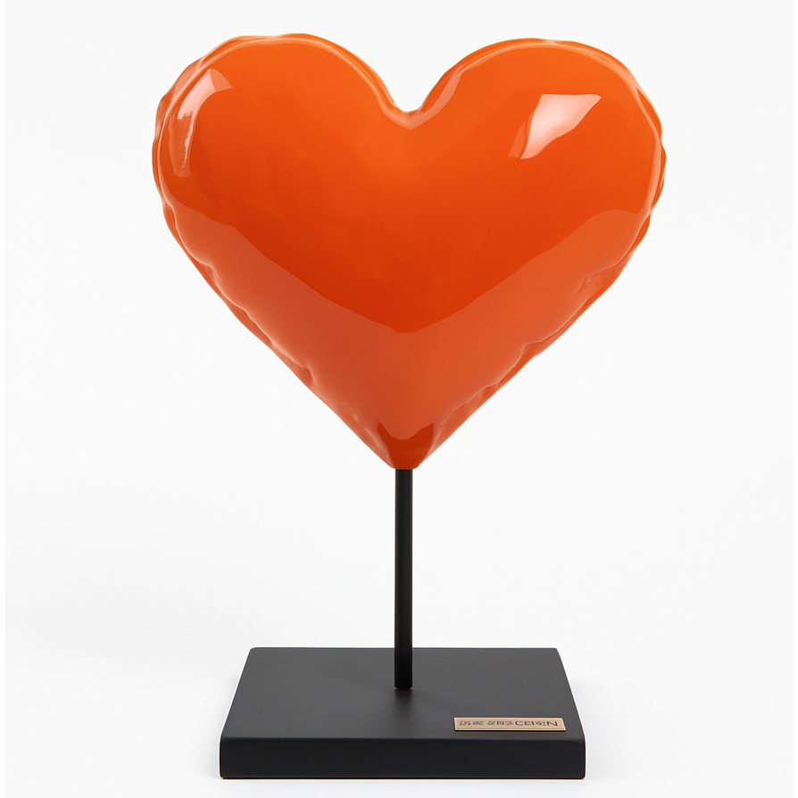 Escultura de Corazón Naranja con Base Negra