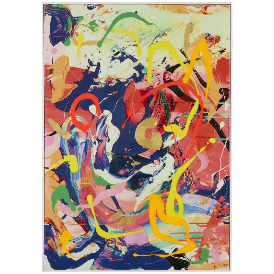Pintura abstracta en lienzo multicolor cosmopolitan marco blanco 28x2x40″