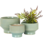 Maceta de ceramica verde ranura lineal 7"