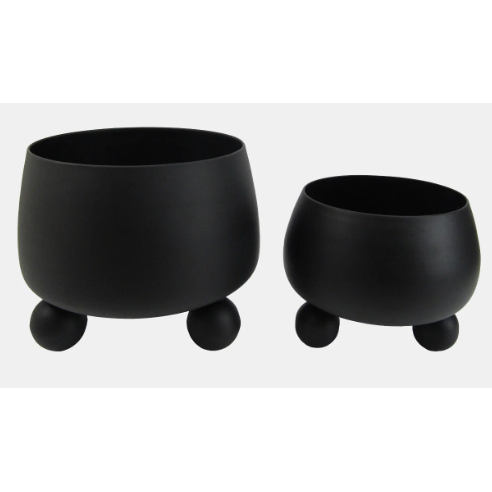 Maceta de metal redonda negra Grande