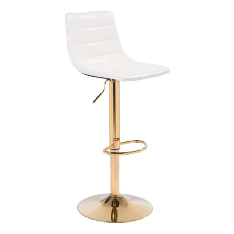Barstool prima blanco base dorada giratorio 17x19x43″