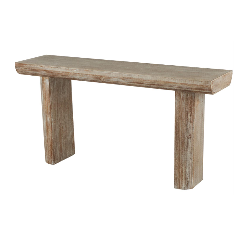 Consola de madera beige con patas en bloque