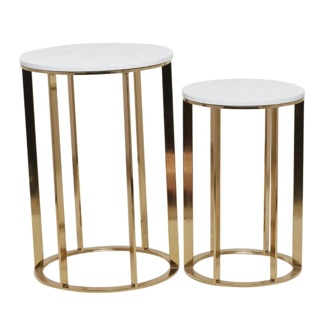 Mesa de acento lateral de metal dorado, top de mármol 20"