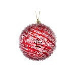 Esfera roja para arbol con decoracion nevada remolino translucido 4"
