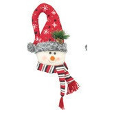 Colgante cabeza muñeco de nieve con gorro de copos de nieve y bufanda rallada