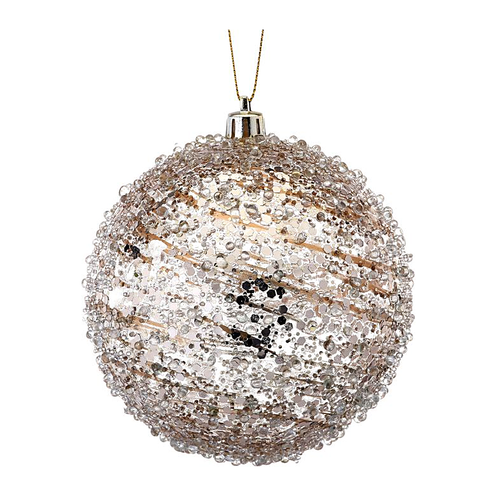 Esfera champang para arbol con decoracion nevada remolino translucido  4″