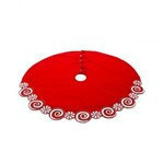 Faldon de arbol de 52" redondo color rojo con decoracion en orilla blanca