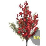 Spray de bayas y pinos en color rojo 18"