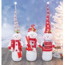 Muñeco de nieve con sueter bufanda arbol y gorro alto rojo 7x29x5.5"