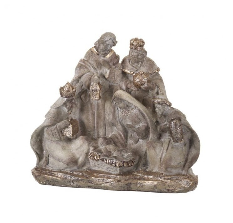 Pesebre en resina natural tonos dorados 9″