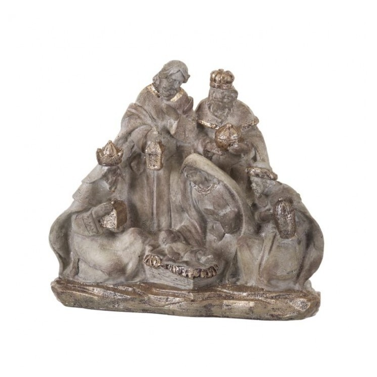 Pesebre en resina natural tonos dorados 9"