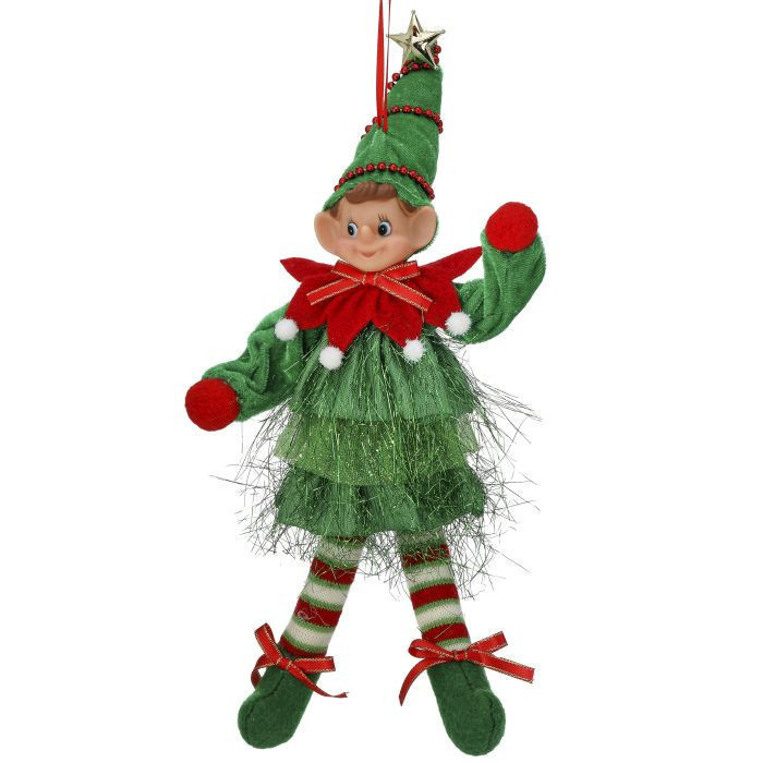 Elfo Flexible en verde con pompom 11"