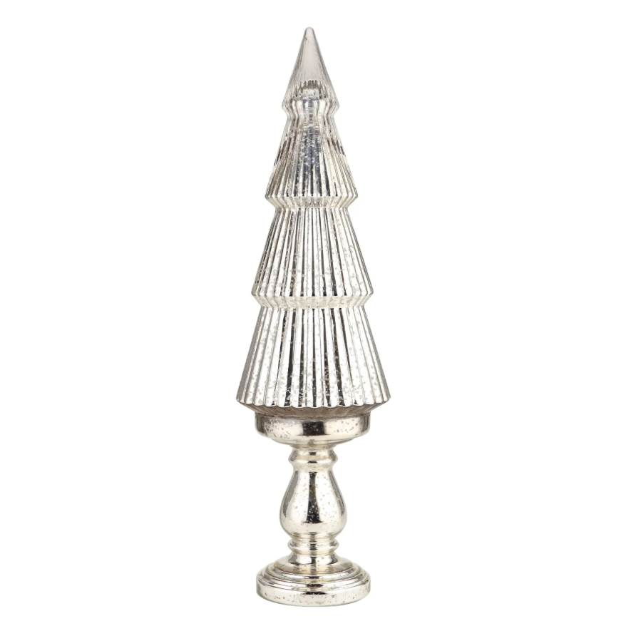 Adorno navideño de vidrio de mercurio tono plata 30"