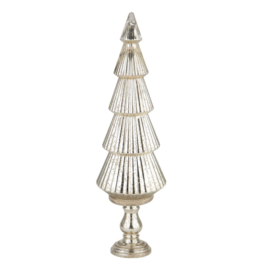 Adorno navideño de vidrio de mercurio tono plata 40"