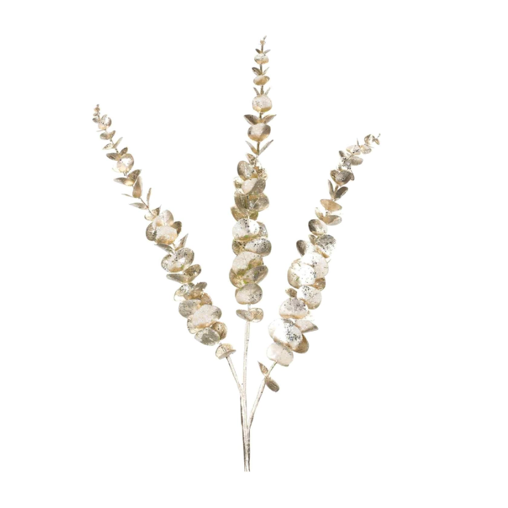 Spray navideño de hojas de eucalipto tono dorado 31″