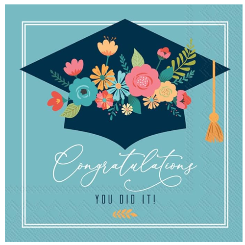 Servilleta Cktl Floral Grad Cap, 20 uni.