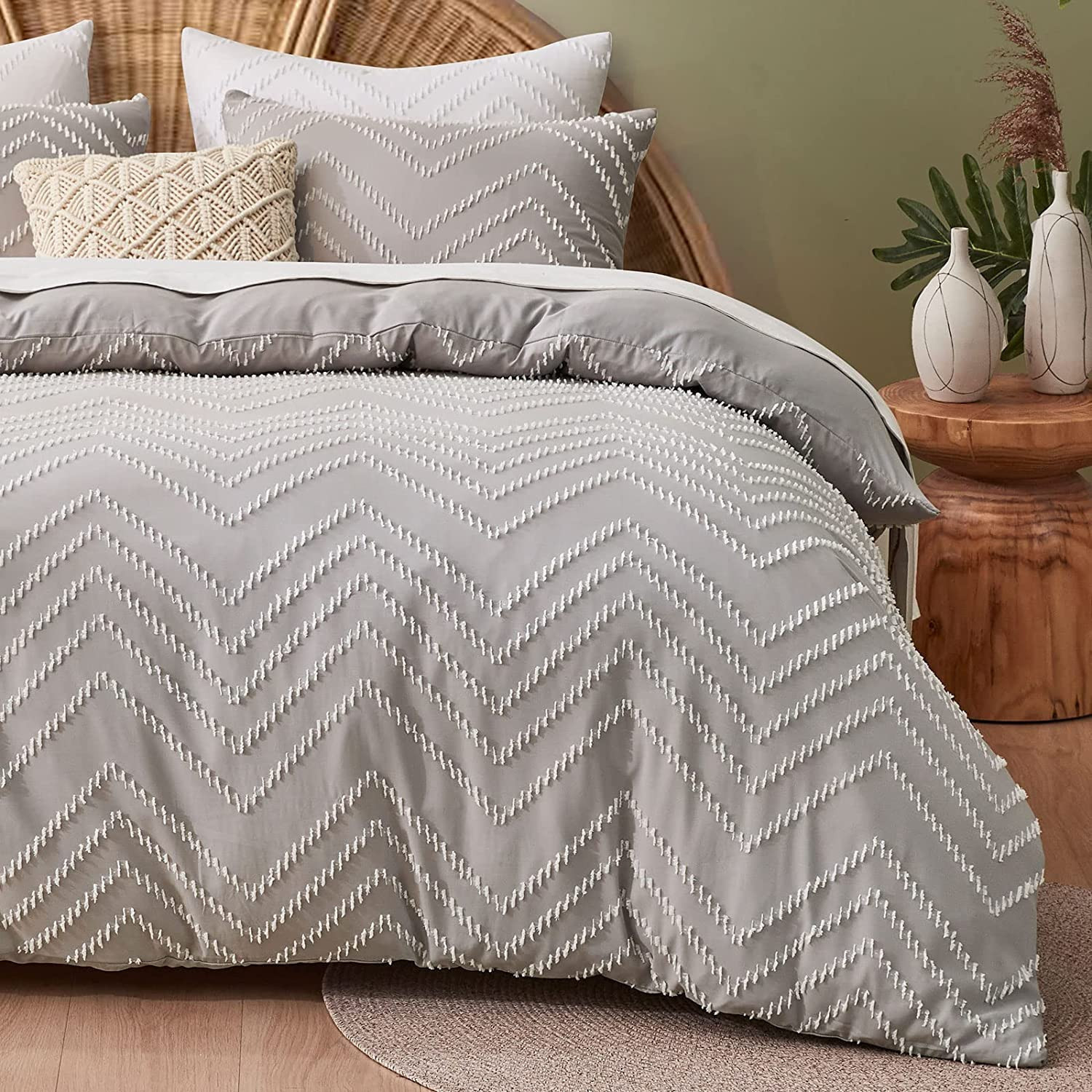 Set de duvet capitoné, queen gris 3 piezas de 90 x 90 pulgadas Set de duvet capitoné, queen gris 3 piezas de 90 x 90 pulgadas
