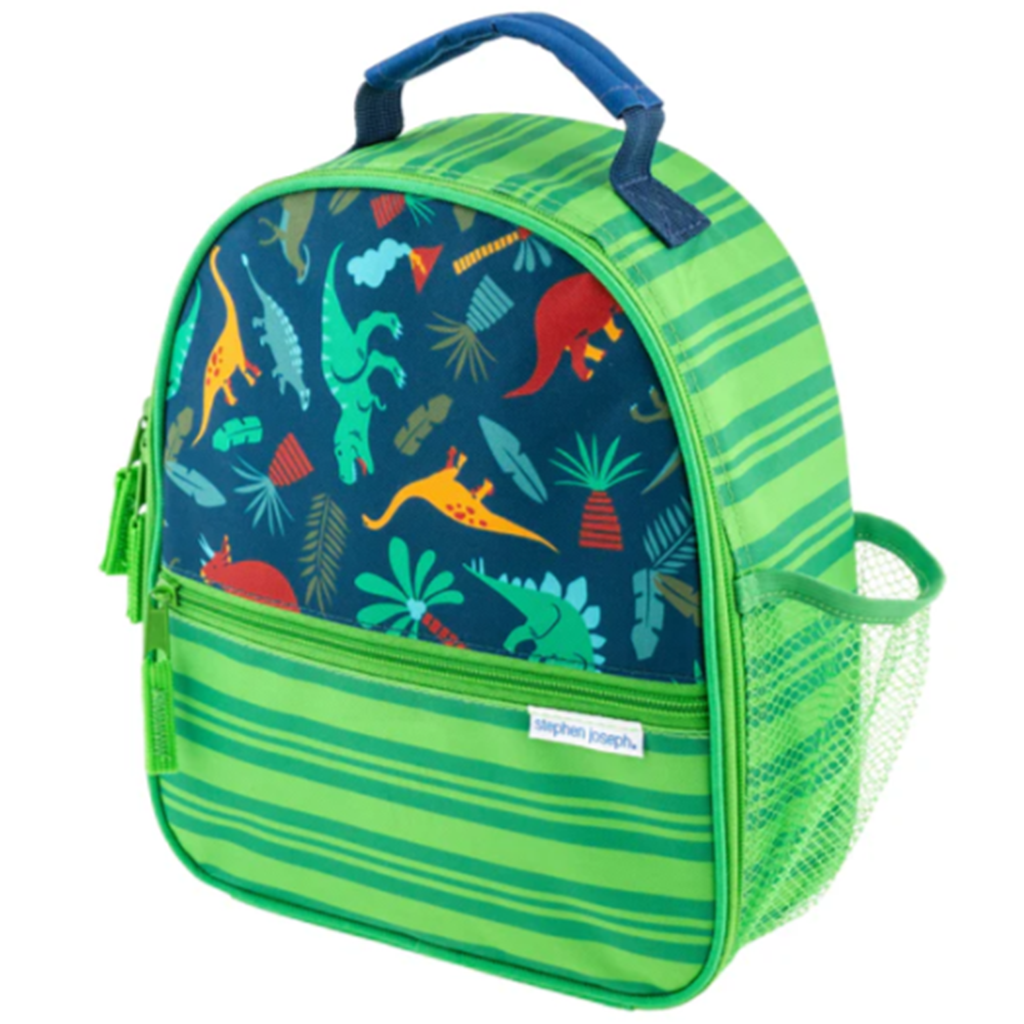 Lonchera para niño color azul con diseño de dinosaurios