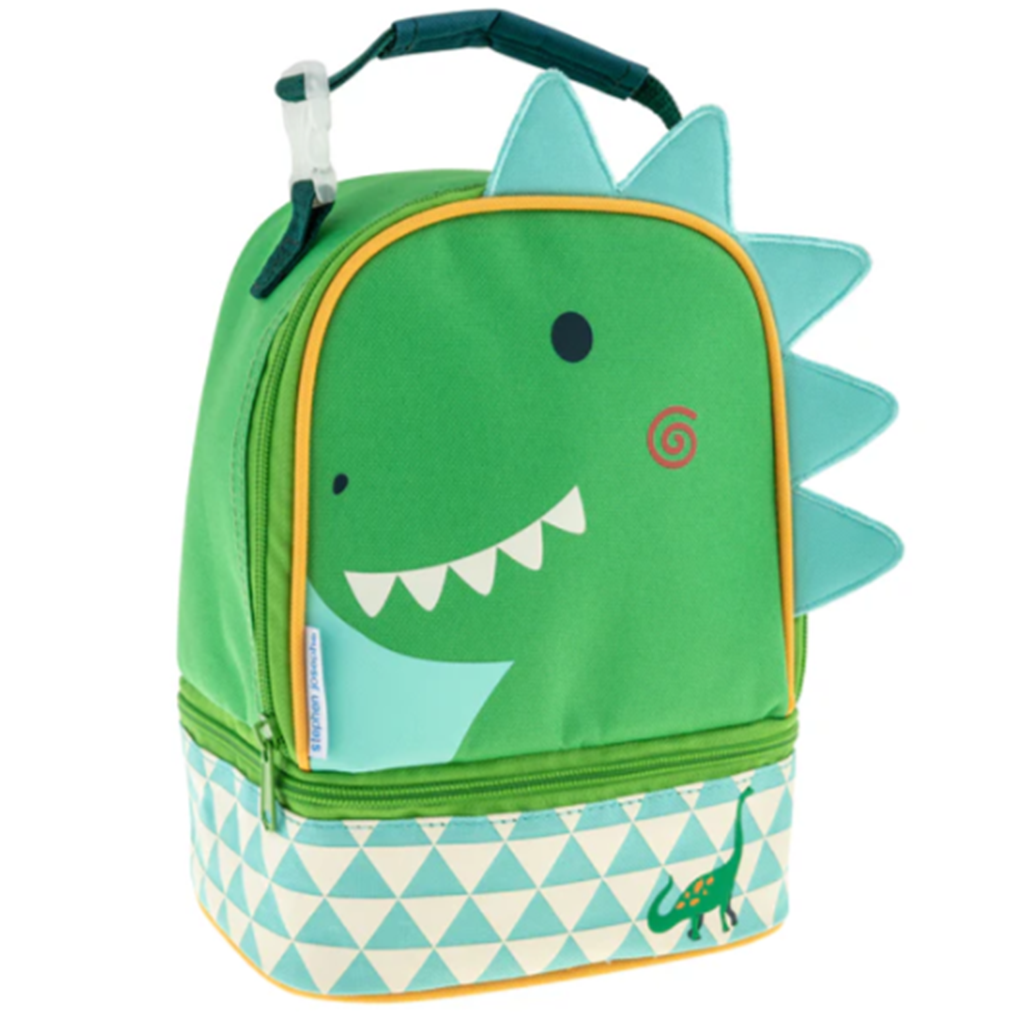 Mochila diseño dino feliz en color verde y celeste