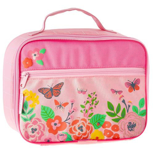 Lonchera rosada mariposa floral 10″ x 75″ x 3″