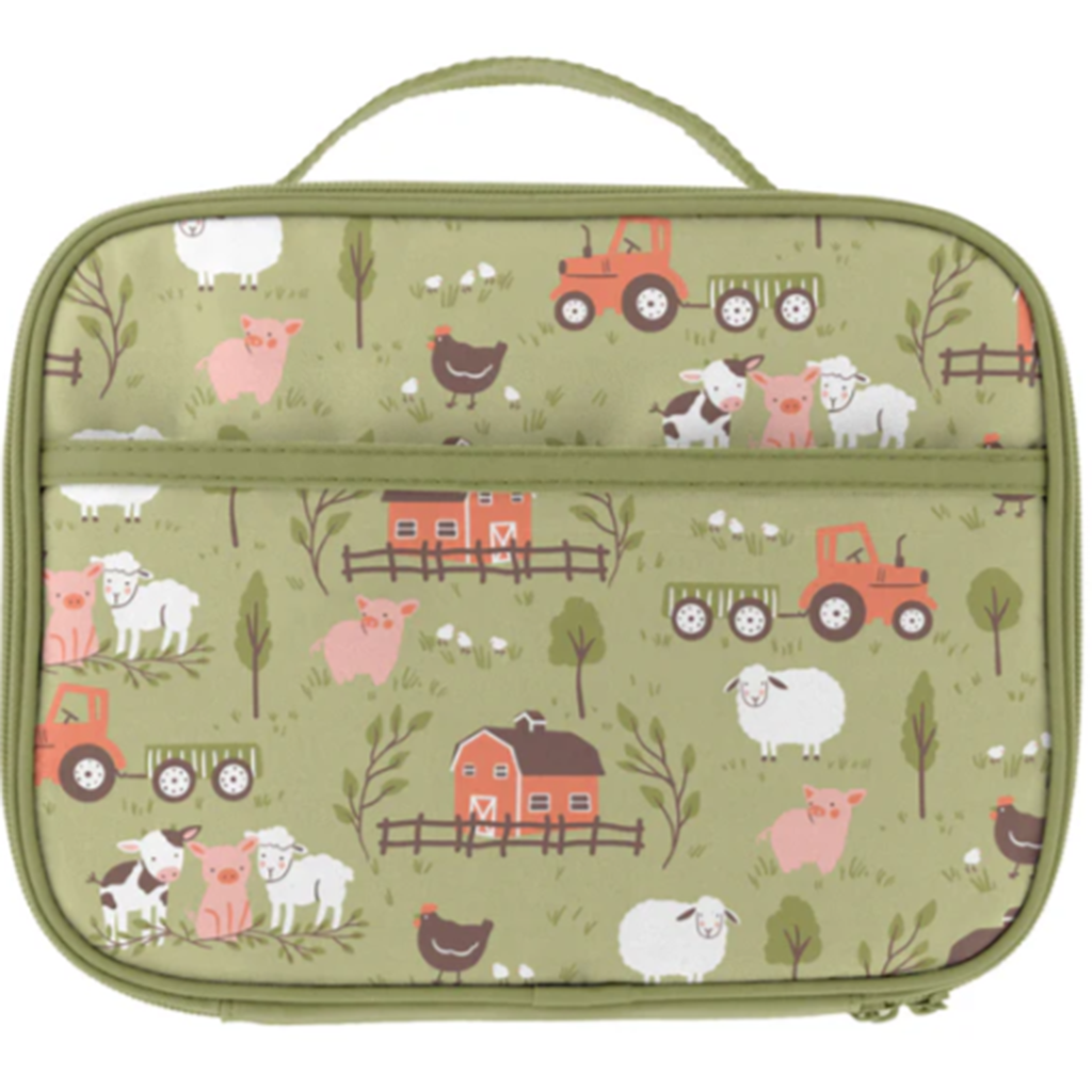 Lonchera verde con diseño de animalitos