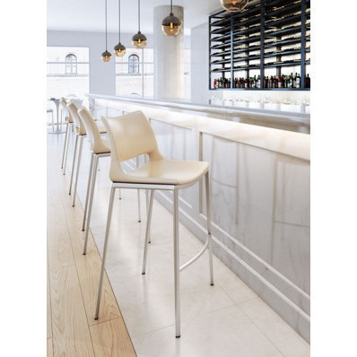 Barstool beige estructura acero inoxidable plateada 17.9x40.9x20.9