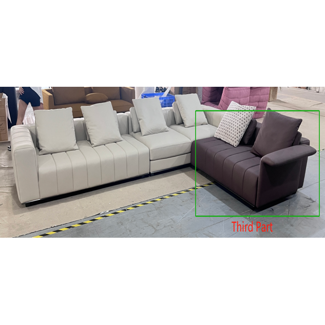 Sala seccional 3.92mts x 2.88 mts x 1.10mts con dos modulos color gris de piel sintetica y daybed esquinero de lino
