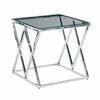 Mesa de acento de vidrio con estructura en  x  plateada 22"