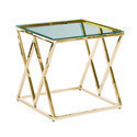 Mesa de acento de vidrio con estructura en  x  dorada 22"