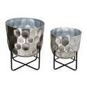 Maceta jardinera martillada de metal color plateado 12"""