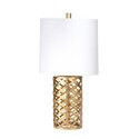 Lampara de mesa en tejido de metal dorado 24"