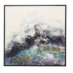 Pintura abstracta hecha a mano en tonos gris blanco y verde 40 x 40"