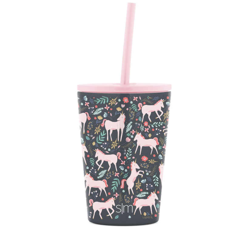 Vaso clasico con tapadera de unicornio 12 oz