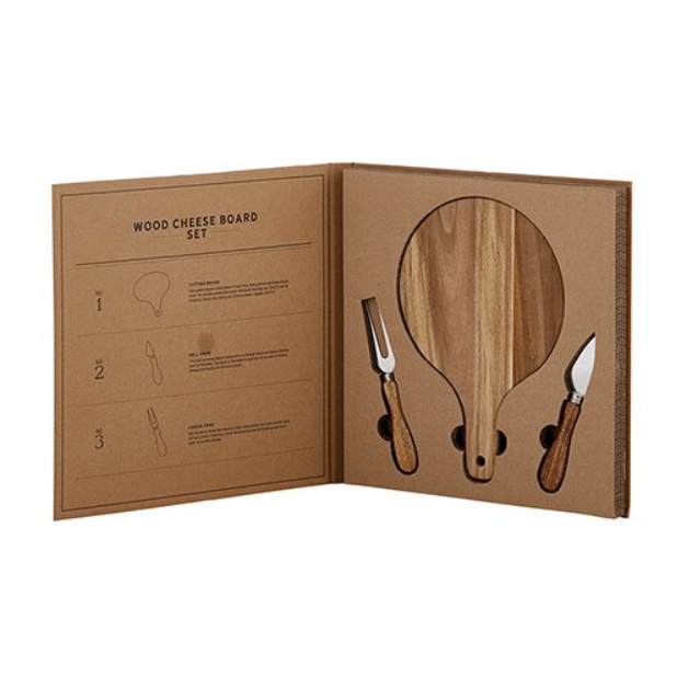 Set de 3 Piezas Tabla, Cuchillo y Tenedor para Queso