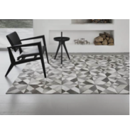 Alfombra de cuero con diseño geometrico en colores gris y beiges de  3.50 x 5.00