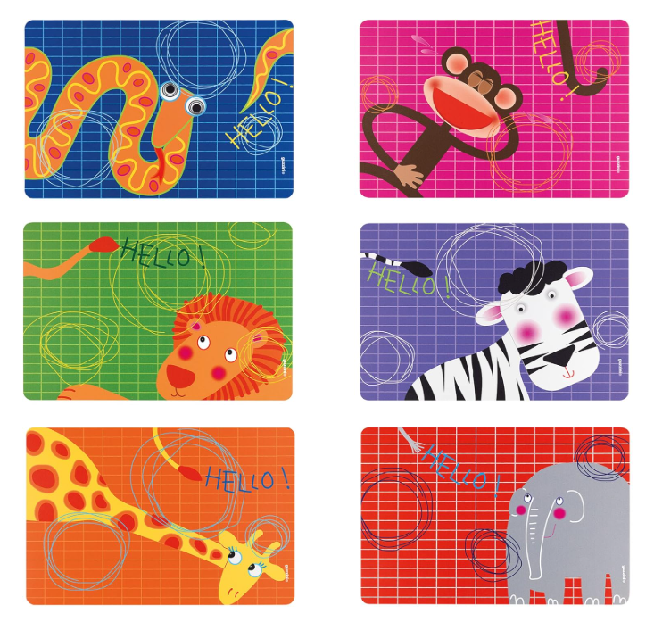 Individual de mesa de diferentes animales para niño