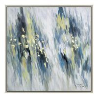 Pintura abstracta pinceladas celestes blancas y amarillas 40" x 2.5" x 40"