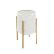 Maceta jardinera azteca color blanco son soporte de metal dorado 12x12x21