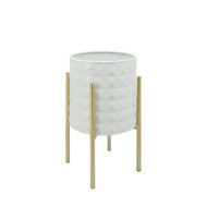 Maceta jardinera diamante blanco en soporte de metal dorado pequeña