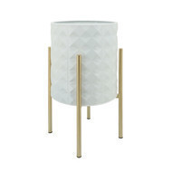 Maceta jardinera diamante blanco en soporte de metal dorado grande