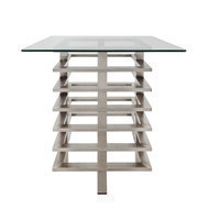 Mesa lateral base metalica color plateada y top de vidrio 23.5 x 23.5 x 24.5 "