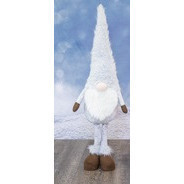 Gnomo blanco pies largos con manos y pies café gorro con pelos de peluche