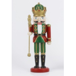 Adorno de soldado cascanuez con baston traje verde y rojo 11"
