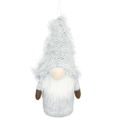 Gnomo colgalte color blanco con gorro con pelos de peluche