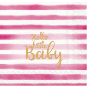 Paquete de 20 servilletas 5"x5" lineas rosadas hello little baby