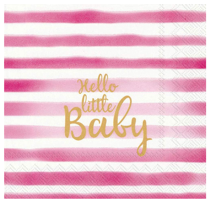Paquete de 20 servilletas 5"x5" lineas rosadas hello little baby